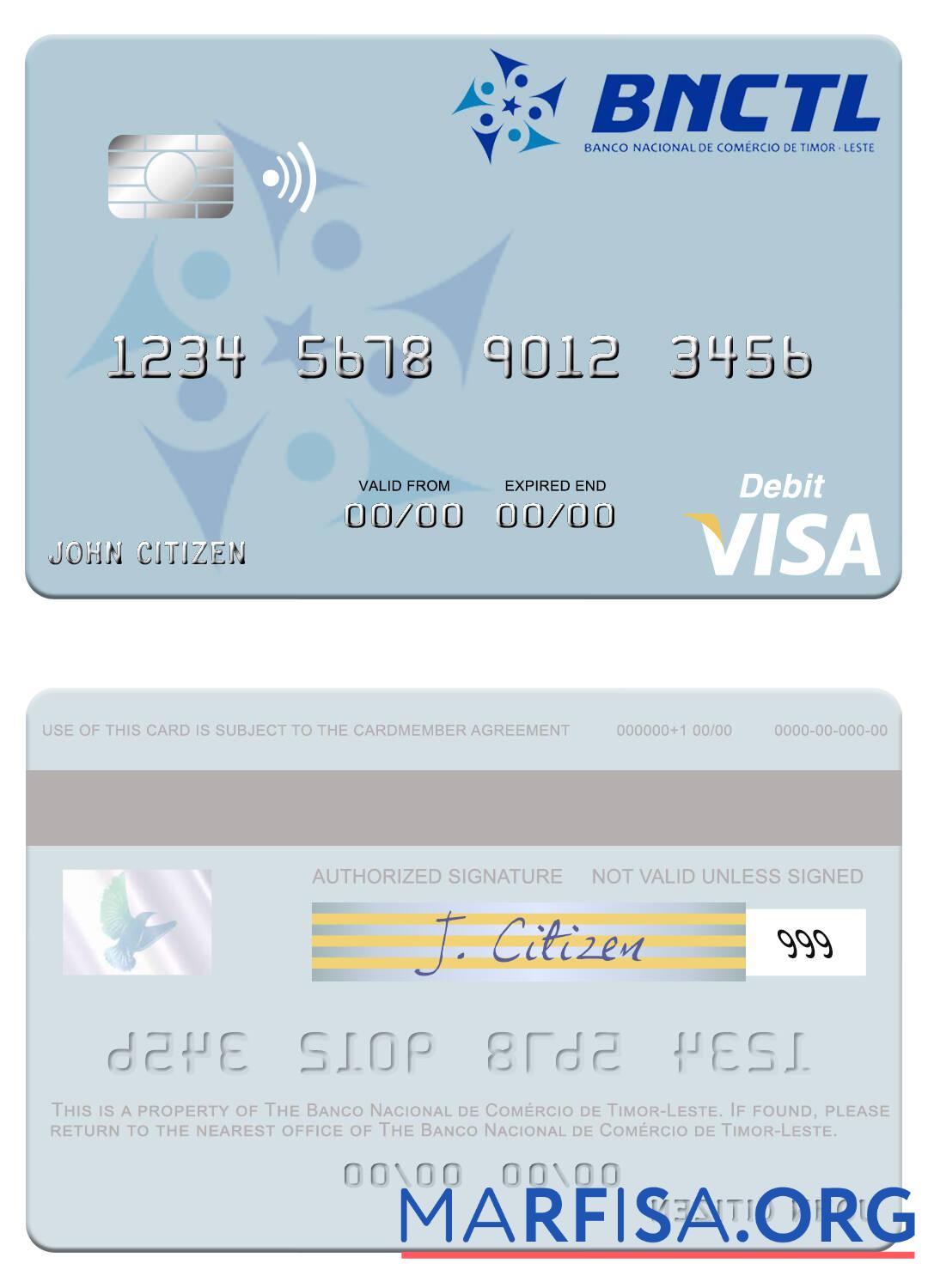 Blank Timor Leste Banco Nacional de Comércio de Timor Leste visa debit card example